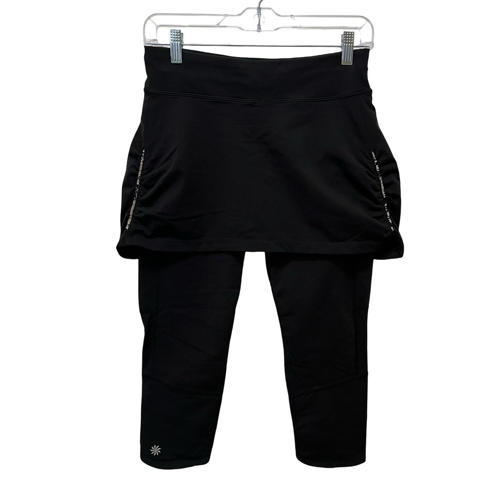 Athleta Womens Black Skapri Skirted Capri Leggings Ruched Side Size Small